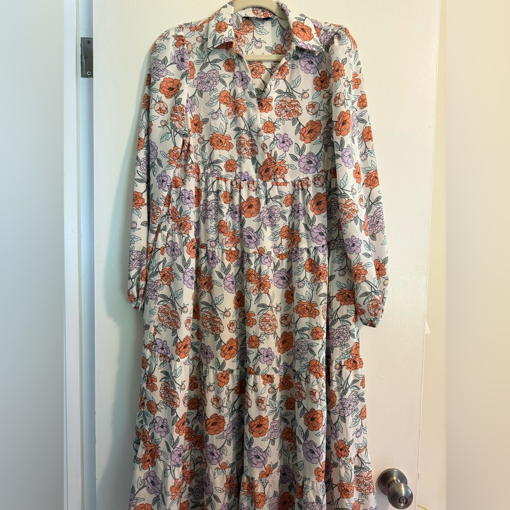 Floral Maxi Dress with Orange and Purple Accents